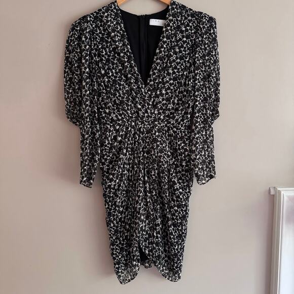 IRO Victoria Silk Mini Floral Puff Sleeve Dress in Black Print 34 Extra Small - Picture 2 of 7